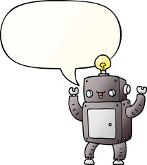 cartoon happy robot with speech bubble in smooth gradient style