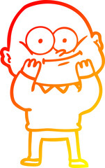 warm gradient line drawing of a cartoon bald man staring