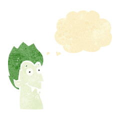 cartoon vampire head with thought bubble