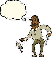 cartoon wild west cowboy with thought bubble