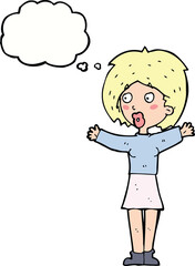 cartoon worried woman with thought bubble