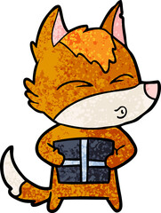fox cartoon character with present