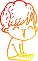 warm gradient line drawing of a cartoon laughing woman