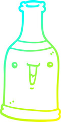 cold gradient line drawing of a cartoon beer bottle