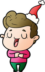 happy hand drawn gradient cartoon of a man wearing santa hat