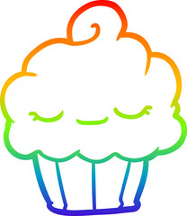 rainbow gradient line drawing of a funny cupcake