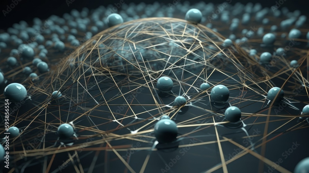 Aufkleber Global network. Blockchain. 3D illustration. Neural networks and artificial intelligence. Generative ai
