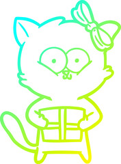 cold gradient line drawing of a cartoon cat