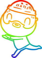 rainbow gradient line drawing of a cartoon bearded man