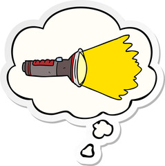 cartoon electric torch with thought bubble as a printed sticker