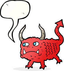 cartoon little demon with speech bubble