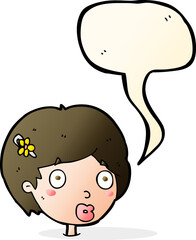cartoon surprised female face with speech bubble