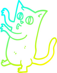 cold gradient line drawing of a cartoon spooky black cat