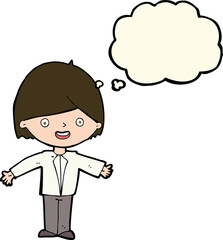 cartoon happy man with thought bubble