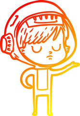 warm gradient line drawing of a cartoon astronaut woman
