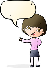 cartoon woman explaining with speech bubble