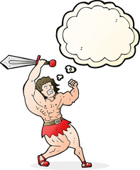 cartoon barbarian hero with thought bubble