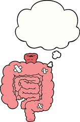 cartoon repaired intestines with thought bubble