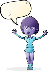 cartoon vampire girl with speech bubble