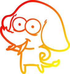 warm gradient line drawing of a happy cartoon elephant