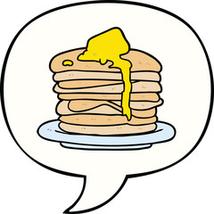 cartoon stack of pancakes with speech bubble