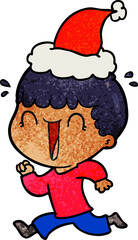 laughing hand drawn textured cartoon of a man wearing santa hat
