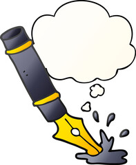 cartoon fountain pen with thought bubble in smooth gradient style