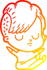 warm gradient line drawing of a cartoon woman