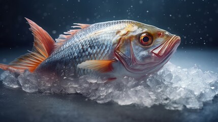 Fish frozen with garnish, concept of Culinary Art and Food Photography. Generative ai