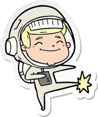 sticker of a happy cartoon astronaut