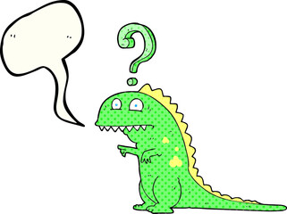freehand drawn comic book speech bubble cartoon confused dinosaur