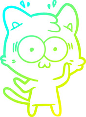 cold gradient line drawing of a cartoon surprised cat