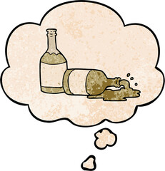 cartoon beer bottles with thought bubble in grunge texture style