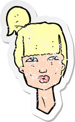 retro distressed sticker of a cartoon female head