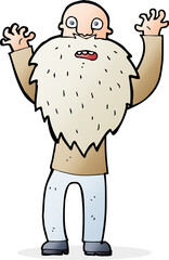 cartoon frightened old man with beard
