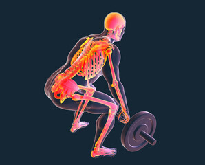 Fototapeta premium A man lifting a barbell, 3d illustration