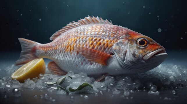 Fish frozen with garnish, concept of Culinary Art and Food Photography. Generative ai