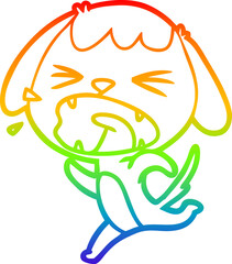 rainbow gradient line drawing of a cute cartoon dog barking