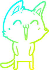 cold gradient line drawing of a happy cartoon cat
