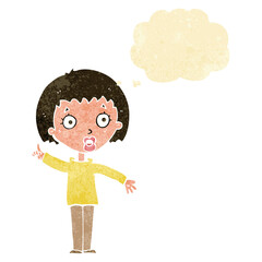 cartoon woman explaining her point with thought bubble