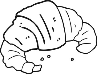 freehand drawn black and white cartoon croissant