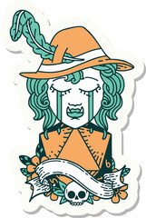 sticker of a crying orc bard character with natural one D20 roll