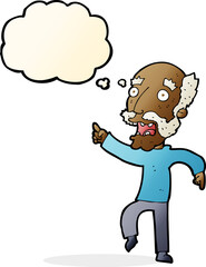 cartoon frightened old man with thought bubble