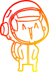 warm gradient line drawing of a happy cartoon astronaut