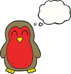 freehand drawn thought bubble cartoon christmas robin
