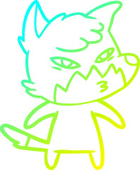 cold gradient line drawing of a clever cartoon fox