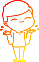 warm gradient line drawing of a cartoon smiling boy shrugging shoulders