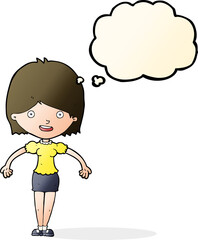 cartoon happy woman with thought bubble