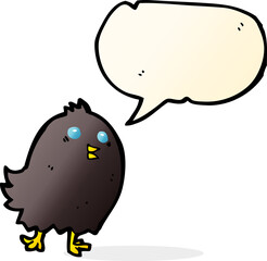 cartoon spooky black bird with speech bubble