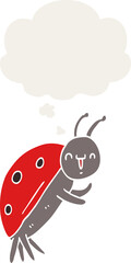 cute cartoon ladybug with thought bubble in retro style